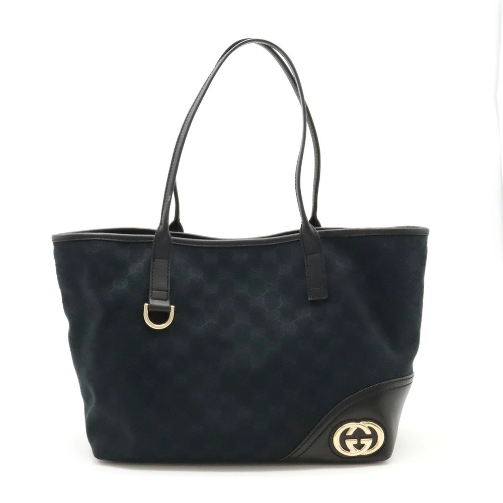 Gucci GG Canvas Tote Bag Shoulder Hobo Leather Black
